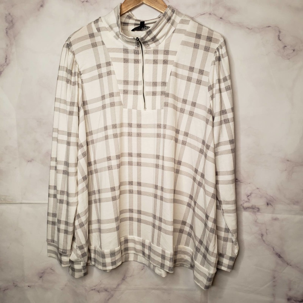 FRED DAVID plaid long sleeve 1/4 zip up sweater 3X